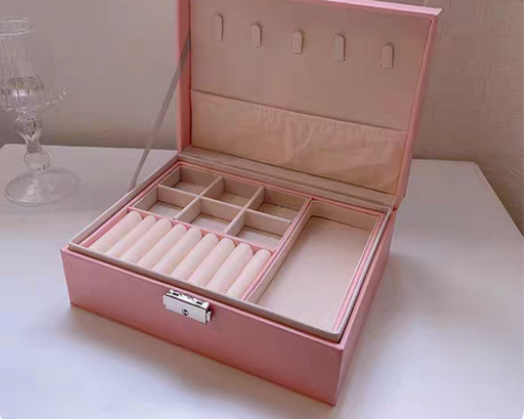 双层大容量PU首饰盒便携皮质饰品首饰收纳盒...