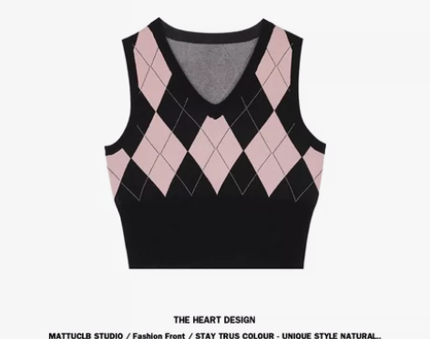 转卖MATTUCLB 学院风粉菱格马甲背心...