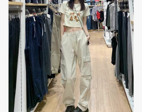 转卖薄款美式多口袋街头工装裤男女宽松潮牌白...