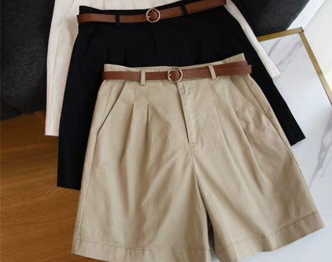 转卖巨显瘦！高腰西装短裤女宽松阔腿A字裤春...
