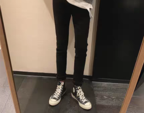 转卖阿茶与阿古黑色牛仔裤男修身小脚简约百搭...