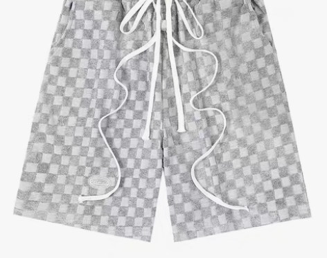 转卖9TAILS LAB抽绳垂感棋盘格短裤...