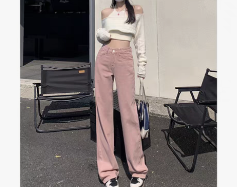 转卖ZNZW脏粉色直筒牛仔裤女秋冬2022...