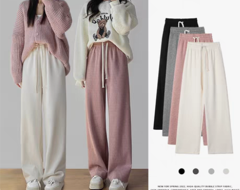 转卖针织阔腿裤女秋冬高腰显瘦垂感灯芯绒休闲...