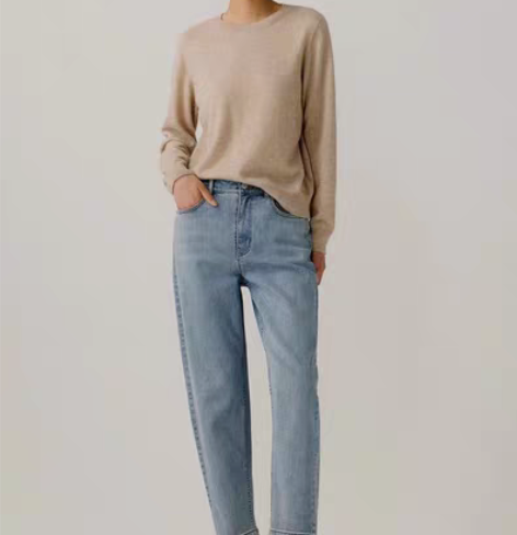 包邮ICIC 之禾斜纹复古锥形浅蓝牛仔裤 ...