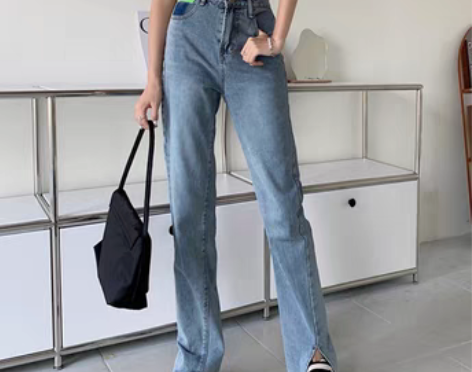 转卖开叉阔腿牛仔裤女2021年新款复古港风...