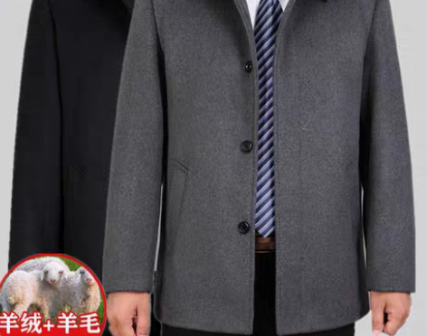 转卖啄木鸟中老年秋冬男加厚羊绒夹克爸爸装羊...