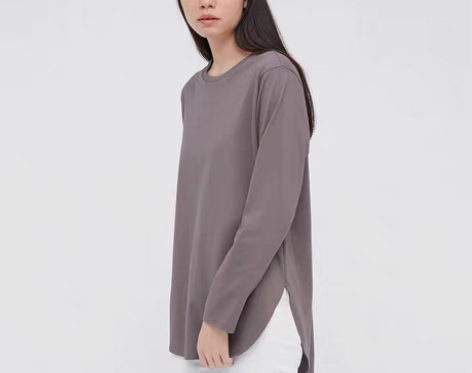 优衣库 女装 棉质弧形下摆长T恤 货号43...