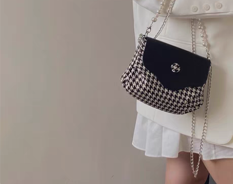 包邮秋冬千鸟格珍珠手提包腋下包 图三实拍图...