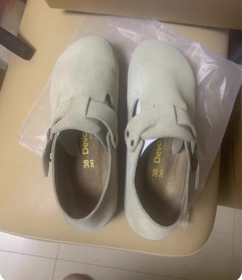 Devo/的沃软木鞋女休闲学生反绒反毛平底...