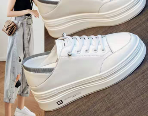 转卖真皮内增高小白鞋女2022新款秋季两穿厚底休闲运动板鞋松...