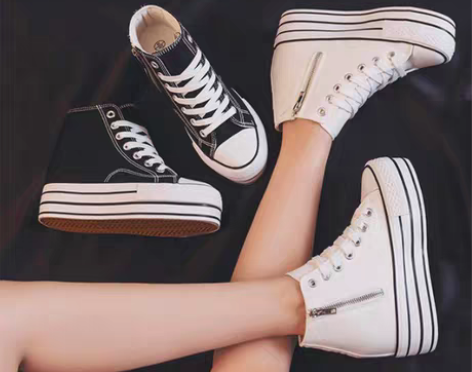 转卖明星同款2021秋冬新款内增高帆布鞋女...