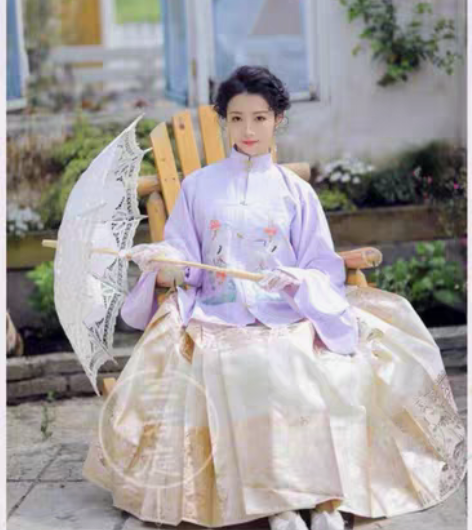 兰若庭汉服望水云鹤 淡紫补服+米白马面 一...