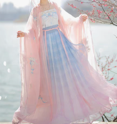 裳云兮原创汉服女【水挼蓝】清新诃子裙大袖衫...