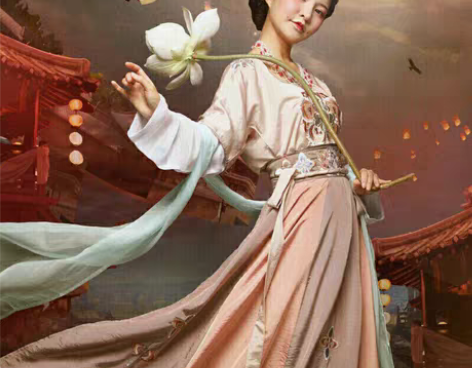 包邮都城南庄汉服s码思唐袒领齐腰襦裙套装闺...