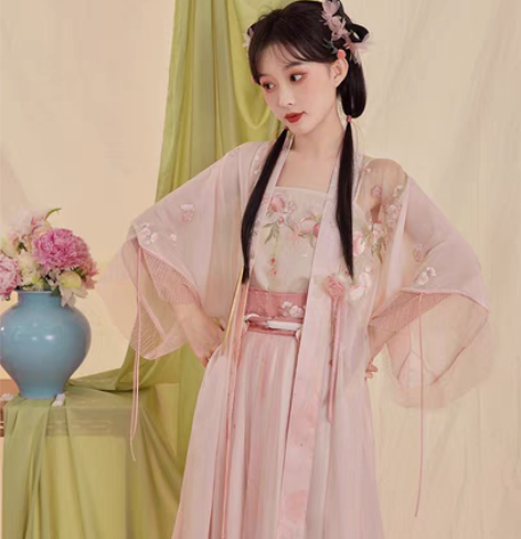 七月夕宋制汉服 蜜桃初夏 绣花吊带对襟长衫...
