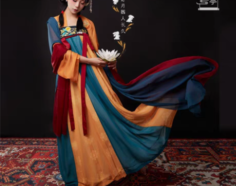 转卖画中亭原创汉服女一片式破裙齐胸撞色显瘦...