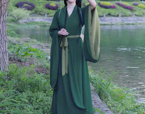 转卖绿色汉服女夏季款中国风直裾薄款古装魏晋...