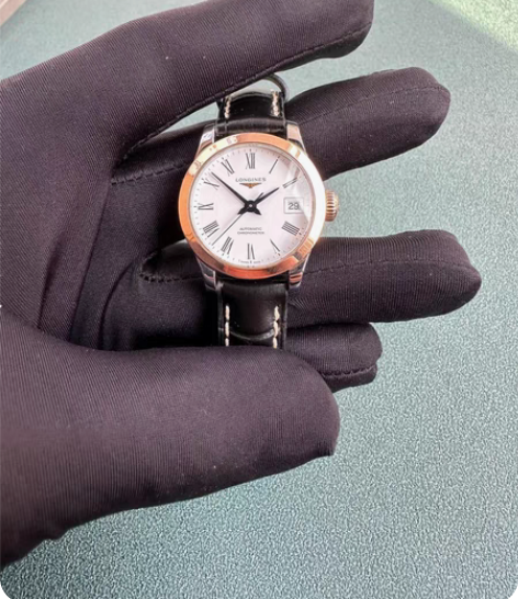 浪琴女款 自动机械背透 26表盘 18K玫...