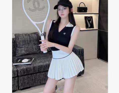 转卖网球运动套装女夏季美式polo衫百褶裙...