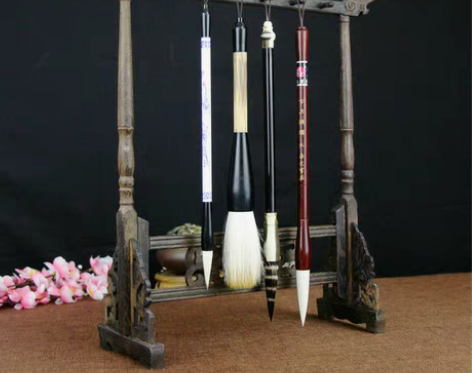 转卖12针挂毛笔的架子实木搁笔架鸡翅木龙头...