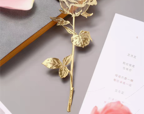 24K镀金|情人节玫瑰花书签中国风精美创意...