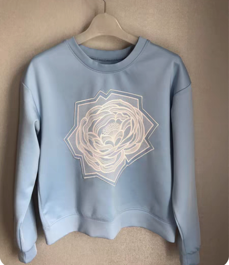 诗曼朵春装欧美刺绣立体玫瑰印花太空棉卫衣女...