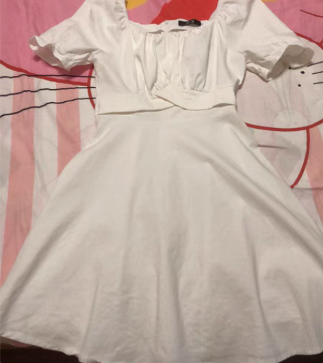 小个子方领泡泡袖连衣裙夏季高腰显瘦小香风法...