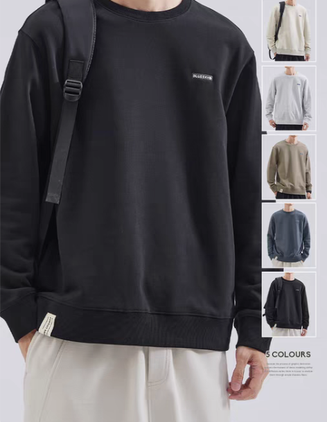 hansca无帽套头圆领加绒卫衣男秋冬款潮...