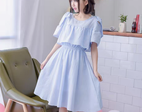 转卖森女部落夏季甜美露肩蝴蝶结荷叶边连衣裙...