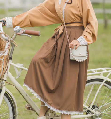 包邮「汉青月（风华正茂）宋制飞机袖百褶裙对...