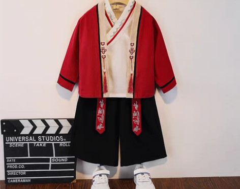转卖汉服男童中国风红色唐装儿童古装男孩少爷...