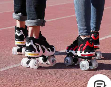 转卖黑色新款马丁靴双排溜冰鞋儿童四轮滑鞋成...