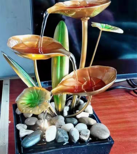 包邮流水摆件循环水现代轻奢荷塘月色铁艺客厅...