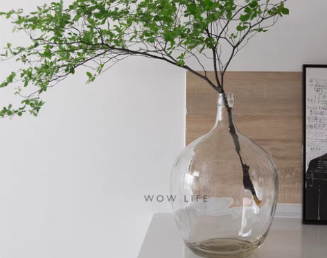 转卖大号透明细口玻璃大肚花瓶北欧现代摆件I...