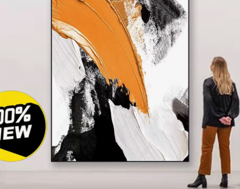 包邮现代简约玄关装饰画橙色抽象大尺寸走廊过...