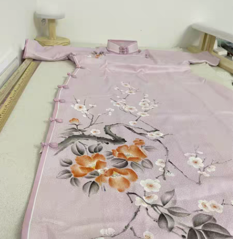 【已成衣,正绢记录38】中国水墨风山茶梅花...