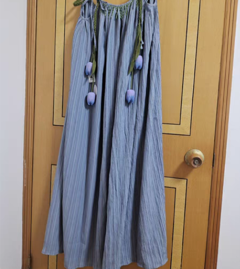 包邮原创自制法式浪漫大摆紫色郁金香娃娃裙宅...