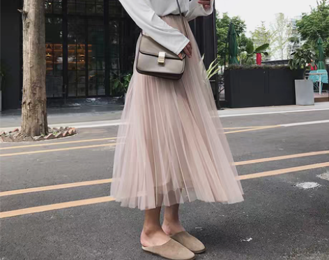 转卖高腰显瘦百褶半身裙女韩版百搭中长款网纱...