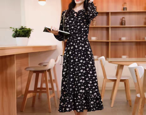 转卖星诺2019春装新款韩版长袖印花连衣裙...