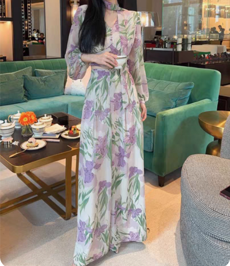 田园风时尚套装2023夏超仙雪纺碎花阔腿裤...