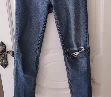 包邮摩安珂品牌女装浅蓝色破洞牛仔裤 中腰2...