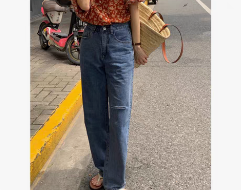 转卖瘦竹竿+破洞高腰牛仔裤女显高显瘦夏季薄...