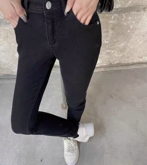 包邮Carven卡纷女装植绒棉弹修身牛仔 ...