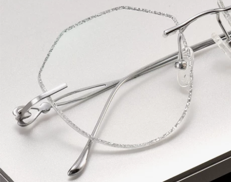 莫泊桑超轻纯钛无框眼镜防蓝光复古钻石切边眼...