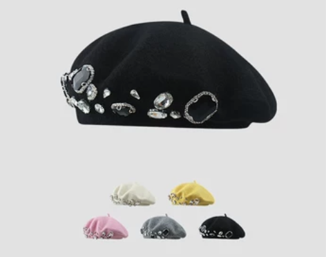 秋冬新款羊毛呢画家帽韩版百搭帽子张元英同款...