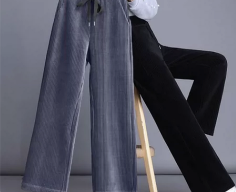 秋冬新款灯芯绒阔腿裤女加绒加厚休闲裤大码宽...