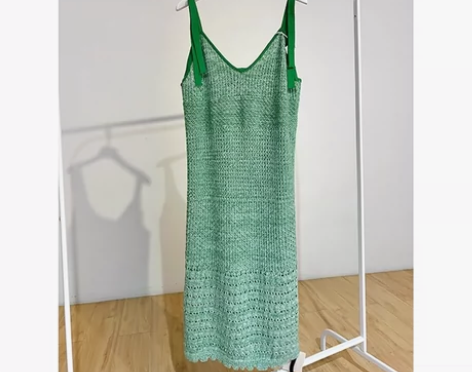 复古背心连衣裙绿色针织吊带裙女夏季气质海边...