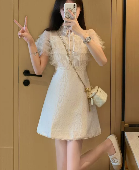 法式小香风连衣裙女装夏季2023年新款收腰...