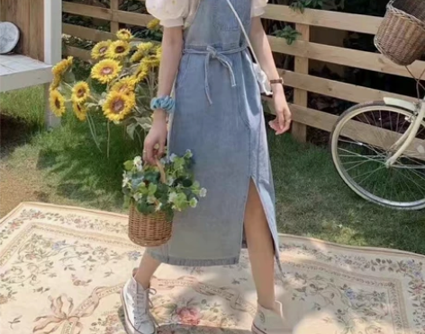 大码女装胖mm夏季女减龄牛仔背带裙 只有裙...